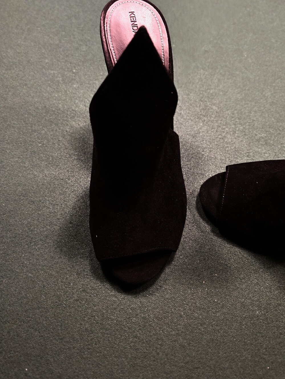 Kendall & Kylie Black Suede Open-Toe Mule with Pointed Vamp